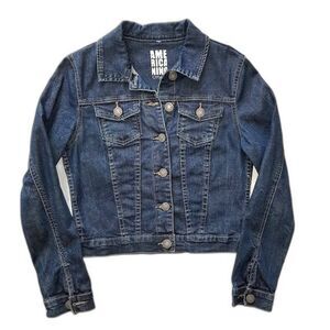 Americanino Blue Denim Trucker Jacket Stretchy Cotton Jean Jacket Y2K Boho S